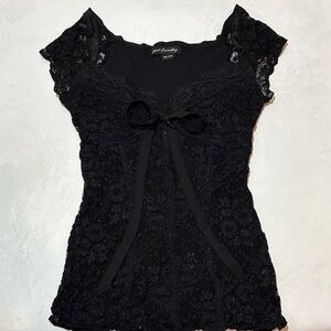 Ann Ferriday Black Lace Blouse with Bow, whimsigoth, y2K, vintage, fairy core